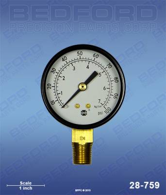 Bedford - BEDFORD - GAUGE, 1/4" NPT BTM MNT, 0-100 PSI, 2" - 28-759